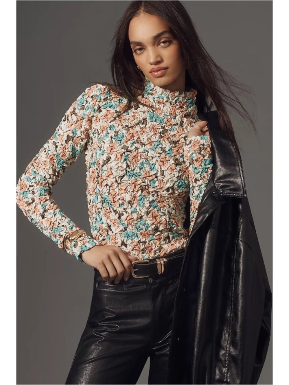 NEW Anthropologie Dolan Left Coast - Floral Pebble Smocked Turtleneck - Medium
